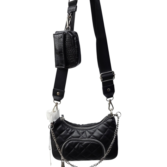 Madden Nyc Handbags - Madden NYC Quilted Black Crossbody Bag NWT Double Pocket Adjustable Strap